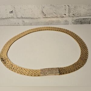80s Vintage Gold Metal Mesh Belt w/ Rhinestone Buckle Disco Glam